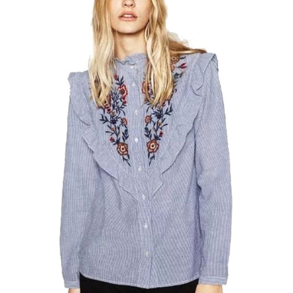 zara embroidered blouse with ruffles